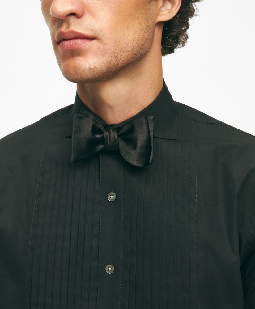 Black Fleece Pleated Londoner Collar Tuxedo Shirt in Sea Island Cotton